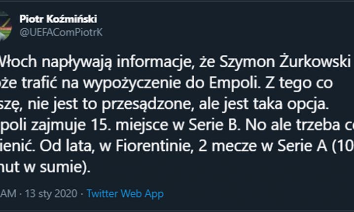Możliwe WYPOŻYCZENIE Szymona Żurkowskiego!